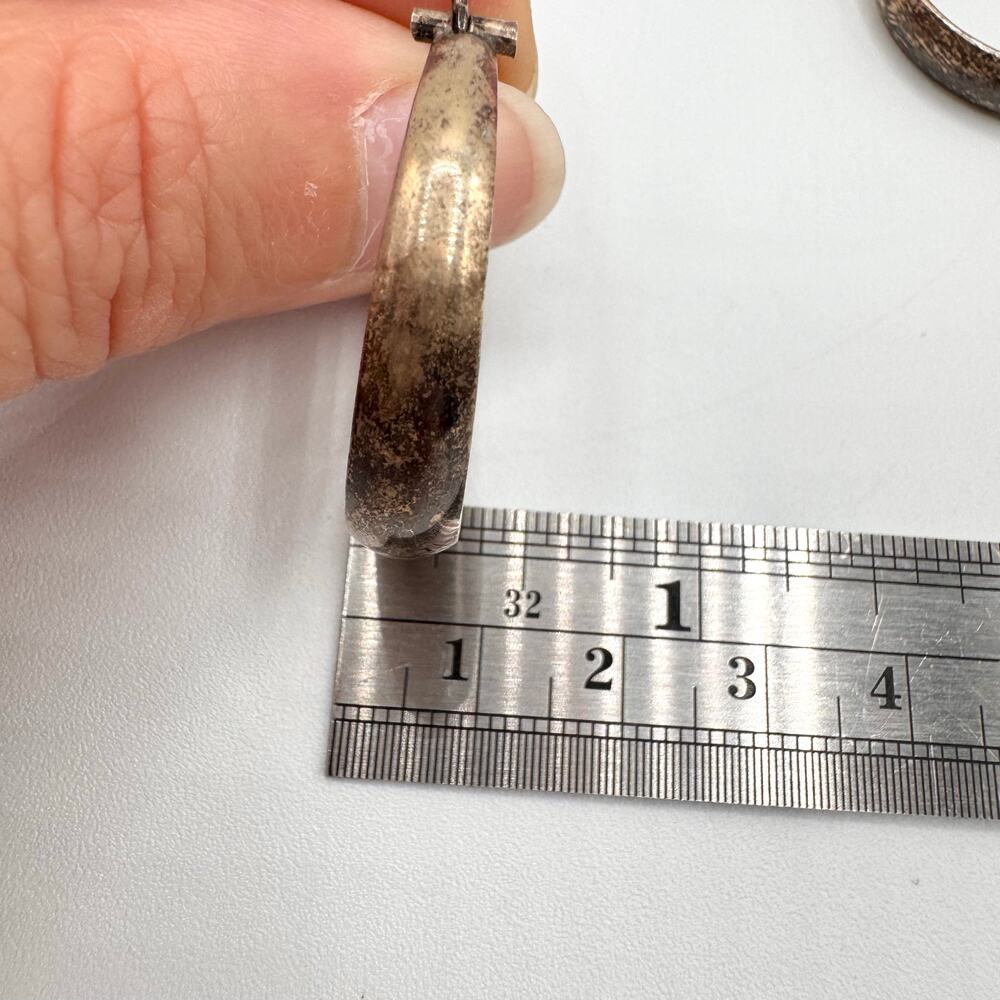Vintage 925 Sterling Silver Tarnished Hoop Earrings Stamped Tested 6.39 grams - Picture 10 of 10